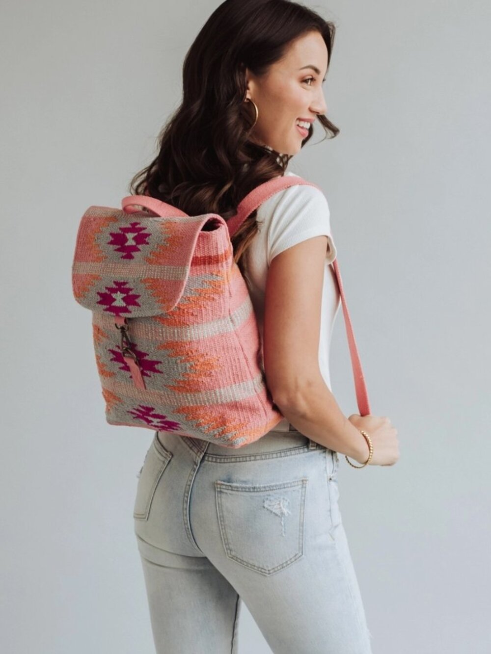 ($25) Pink Aztec Pattern Canvas Backpack - Picture 2 of 6